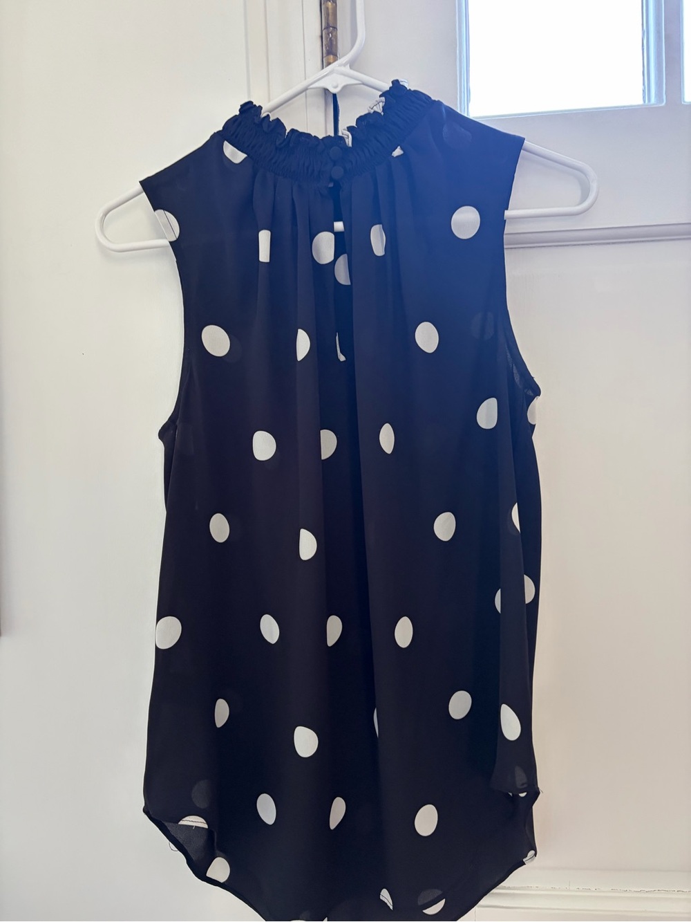 Ann Taylor Black Sleeveless Polka Dot Blouse